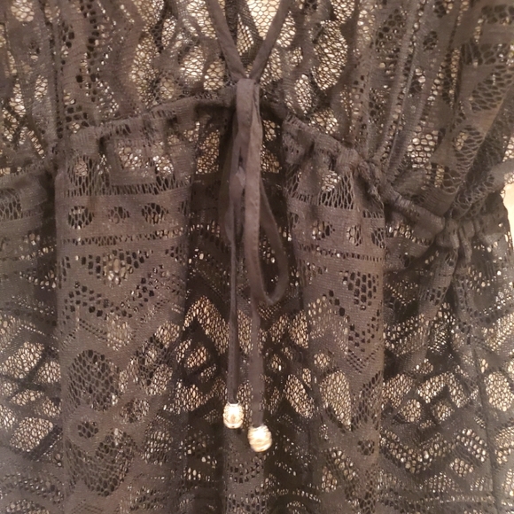 Solitaire Swim Sexy Black Fringed Adjustable Cover Up (S) - Picture 3 of 6